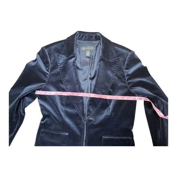 INC Navy Blue Velvet Blazer Sz M Lined Collar Classic Polished Elegant Feminine - Picture 4 of 7